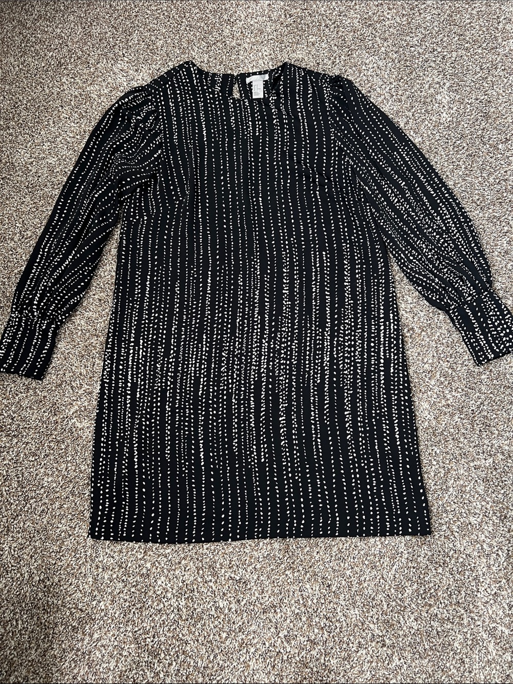 H&M Black Shift Dress with White Dot-Stripe Pattern